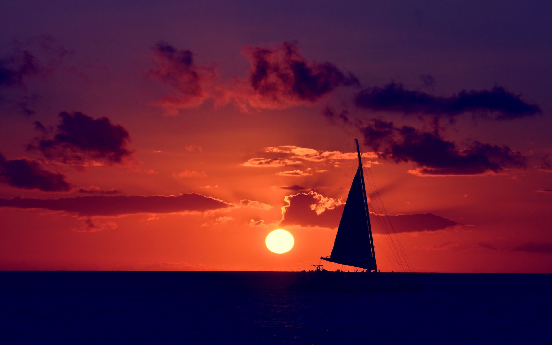 Sunset with Sailboat On Lake Sailing ocean sunset Wallpapers
