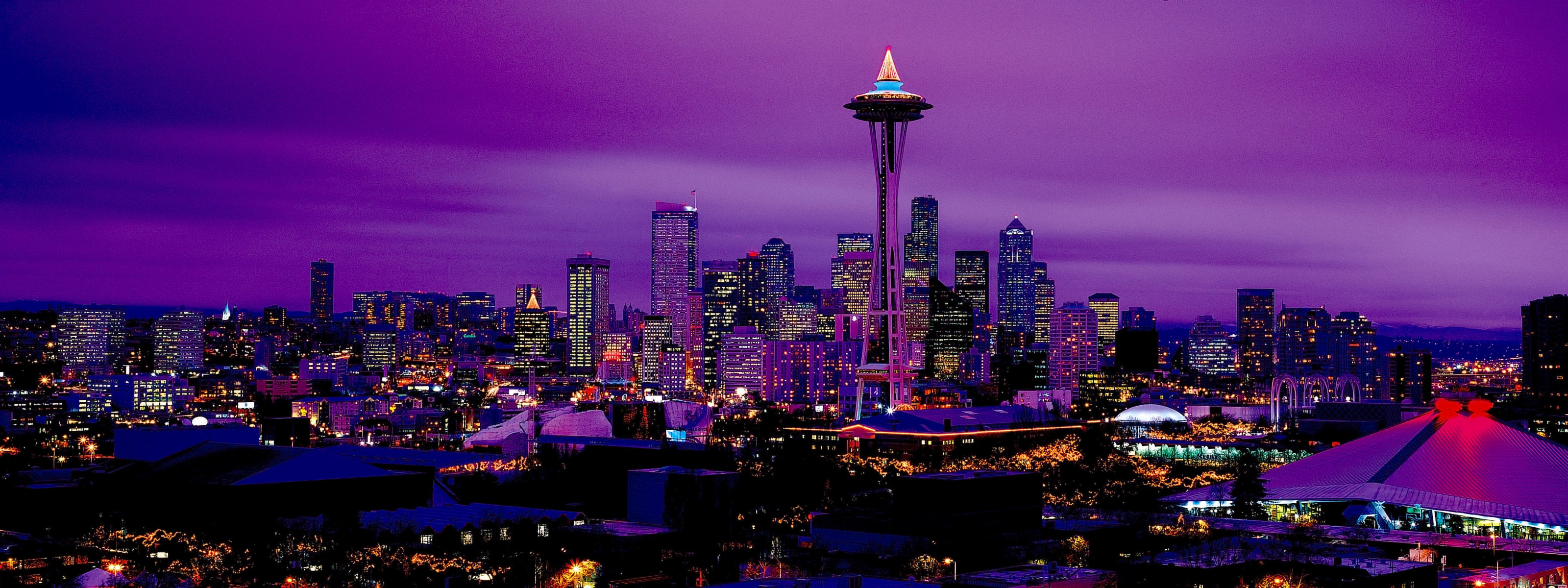 Free Download Seattle City Light Night Purple Seattle 3200x1200 For 