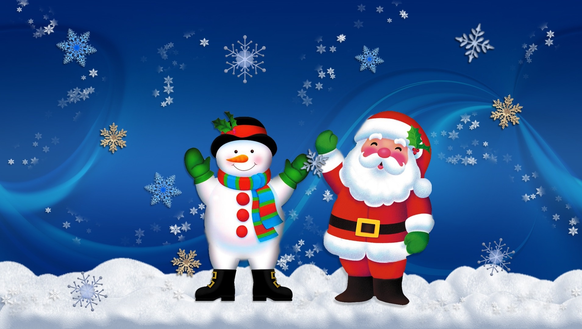 Santa Claus Amp Snowman HD Wallpaper Image