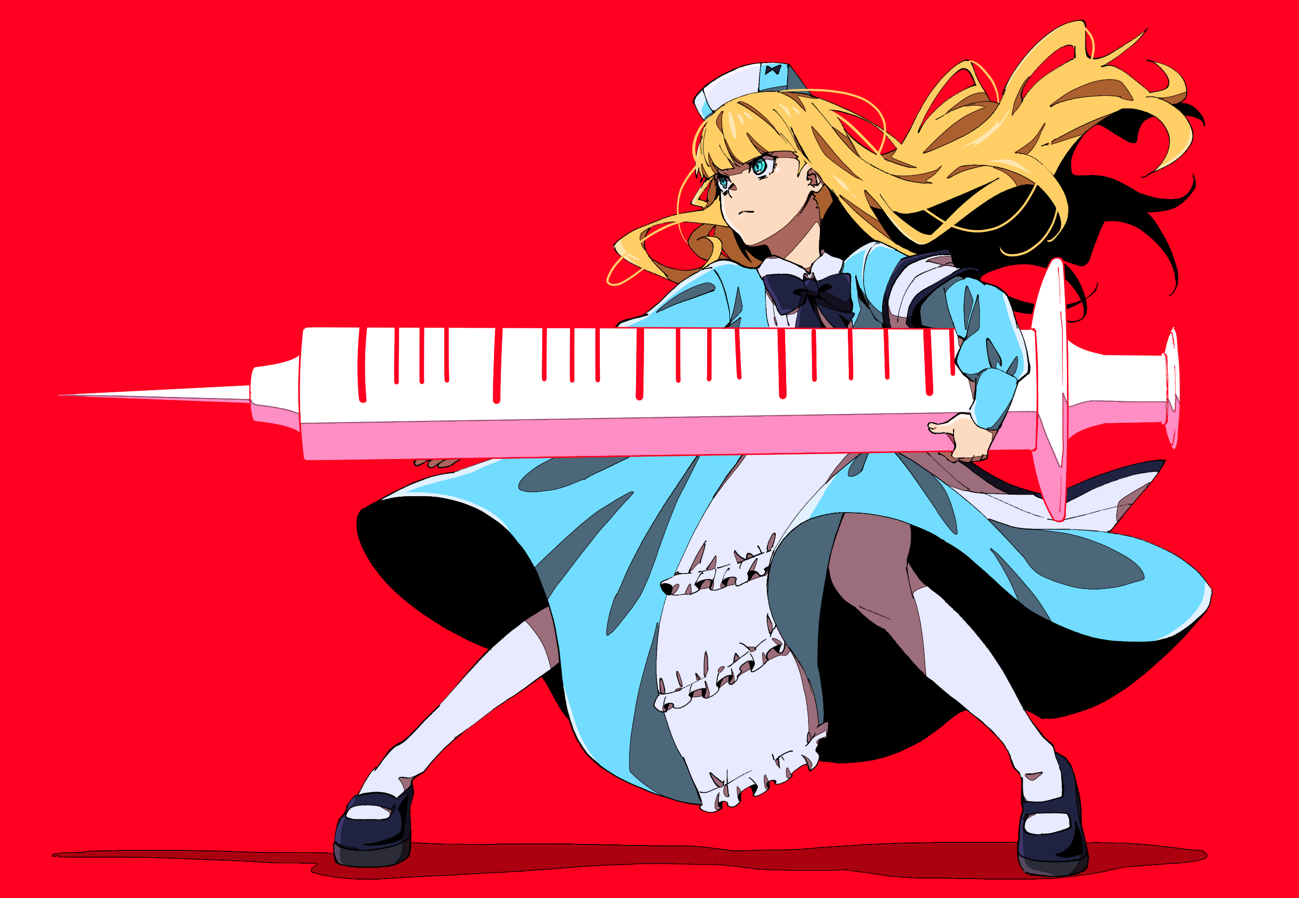 Anime girl wielding a giant syringe