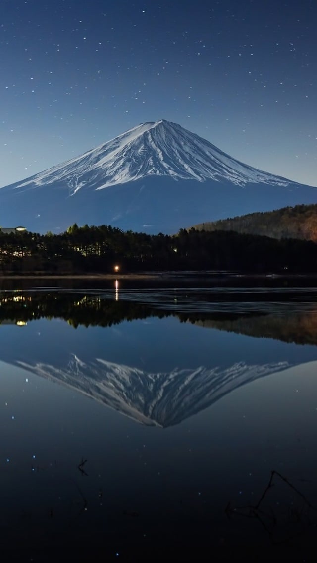 Japan mount Fuji night winter lake lights 640x1136 iPhone 5 640x1136