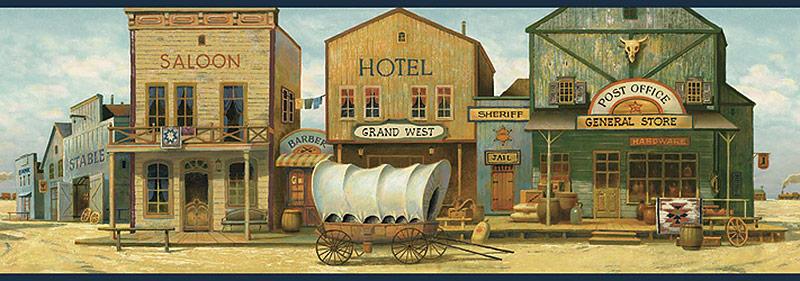Old West Town Wallpaper Border Navy From Buffalo Trader Online In