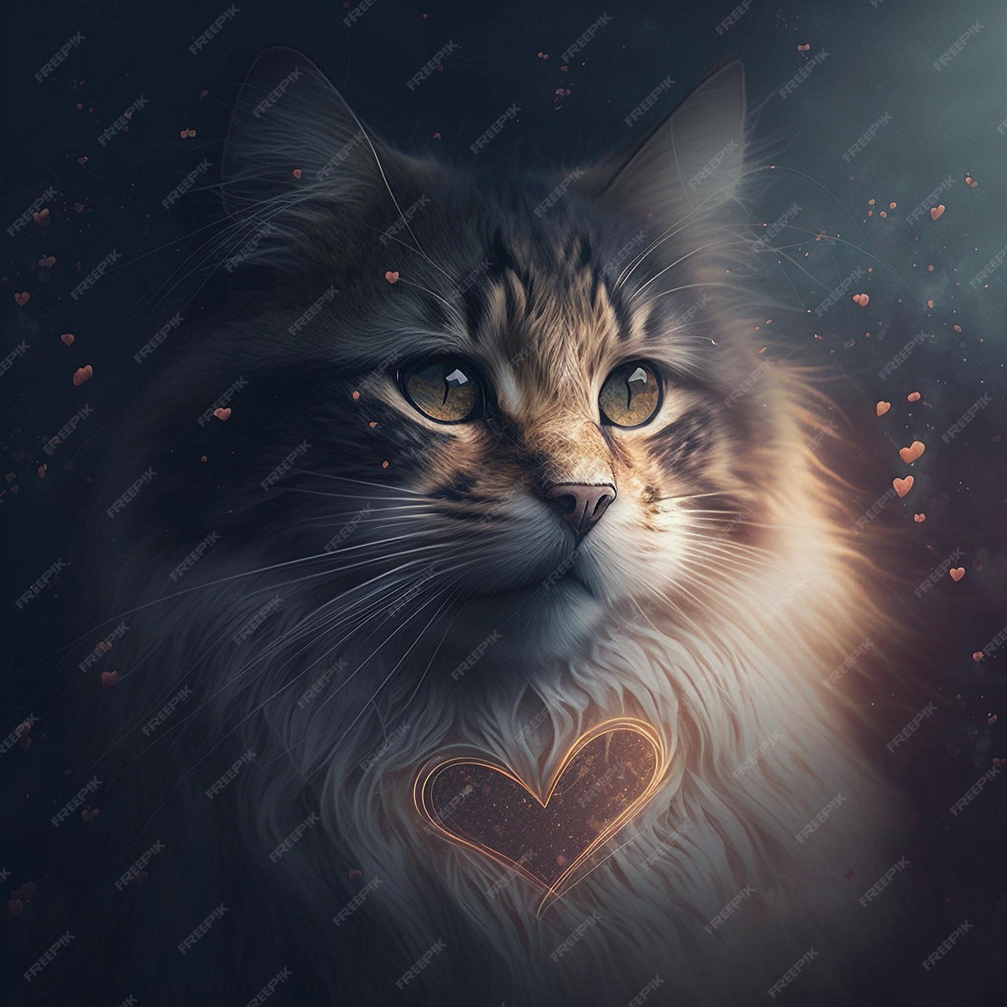 Premium Photo Cat On A Black Background Heart Generative Ai