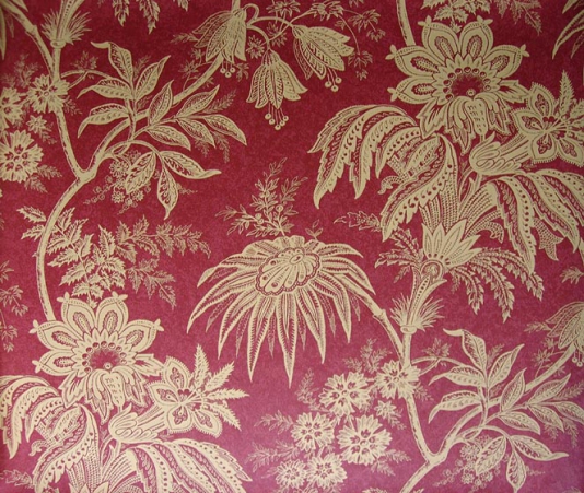 Jacobean Toile Wallpaper Dark Red With Beige Floral Design
