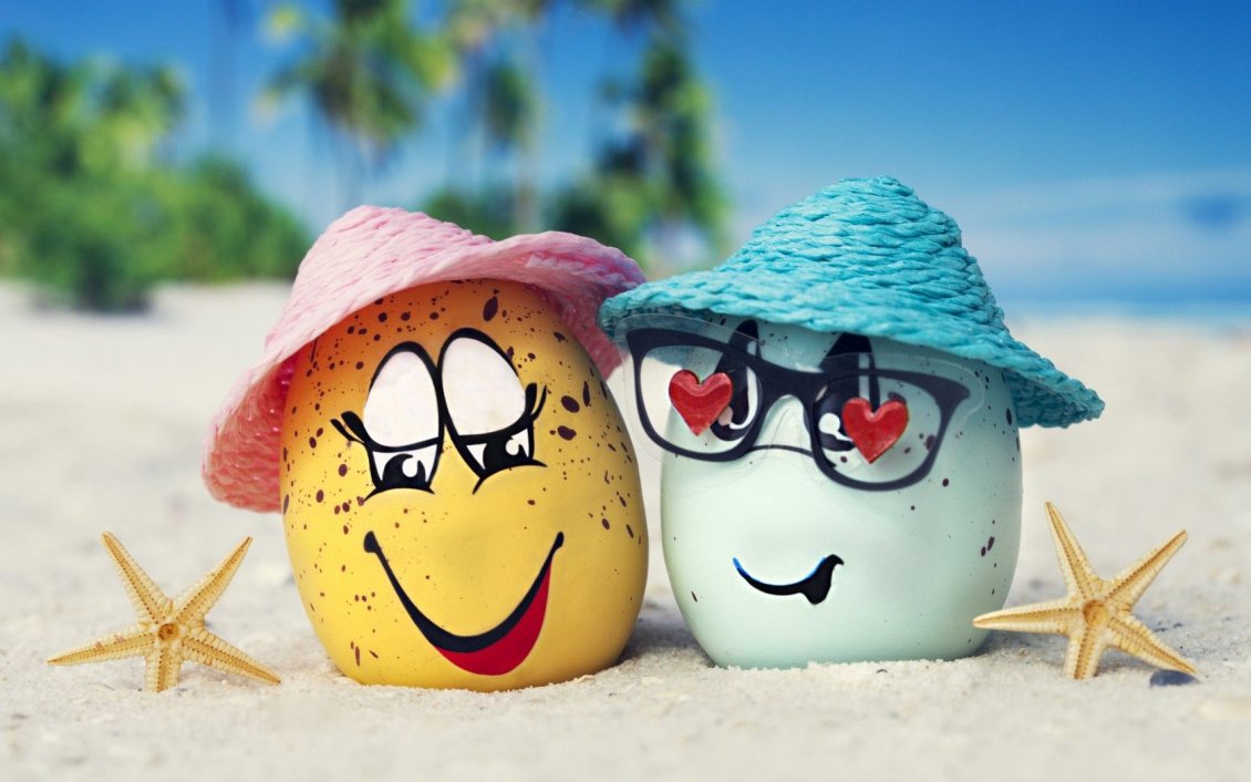 Two Funny Eggs On The Beach Love Moments