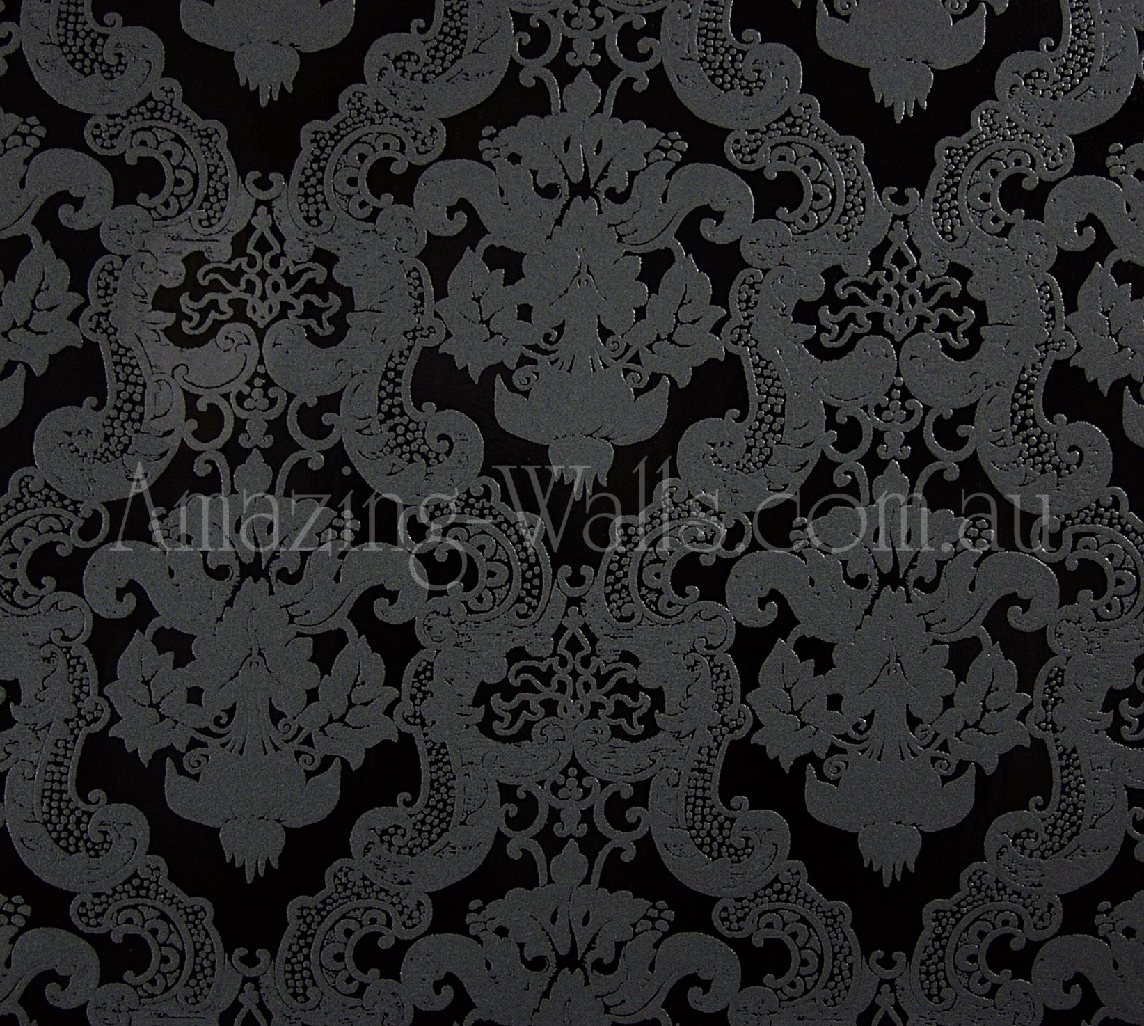 Details Graham Damask Hip Wallpaper Bine Black Fabrics