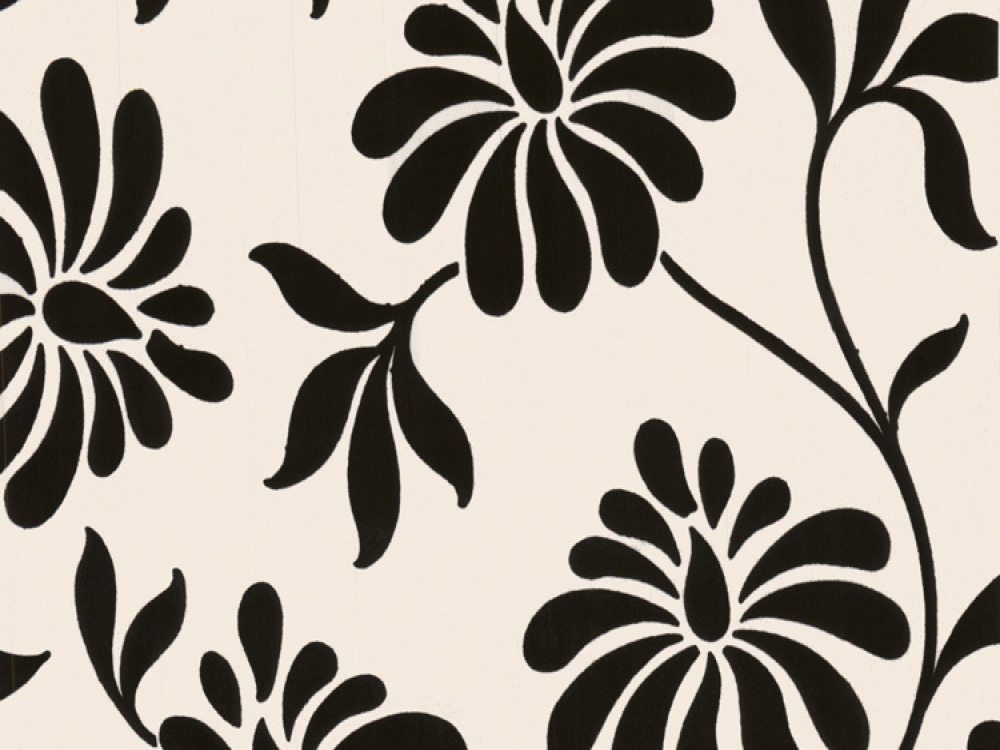 On Barbara Hulanicki Ophelia Black White Floral Flock Wallpaper