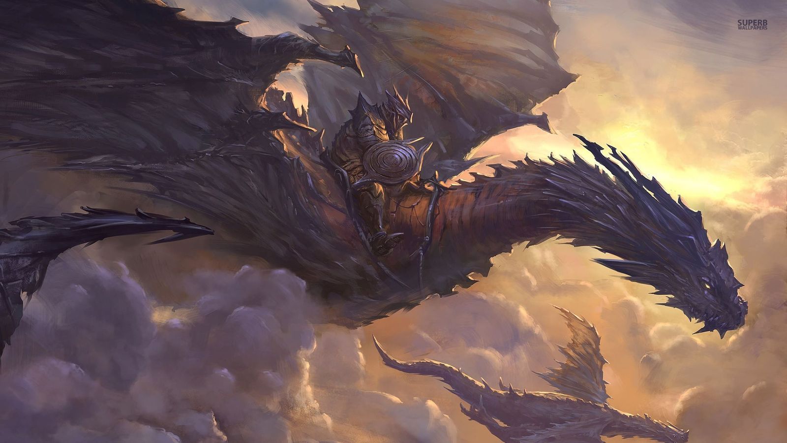 Knight On A Dragon Fantasy Wallpaper