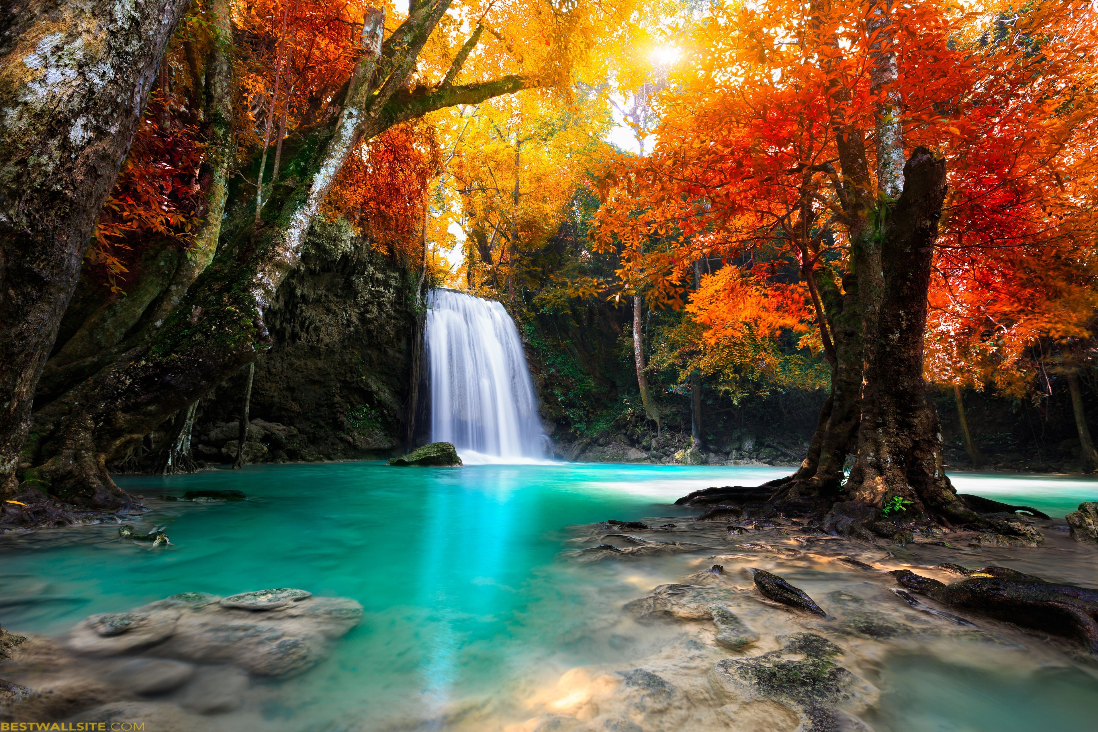 Autumn Waterfall Desktop Wallpaper 4k