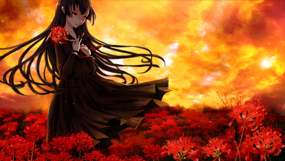 dusk maiden of amnesia anime artworks fanart tag flowers
