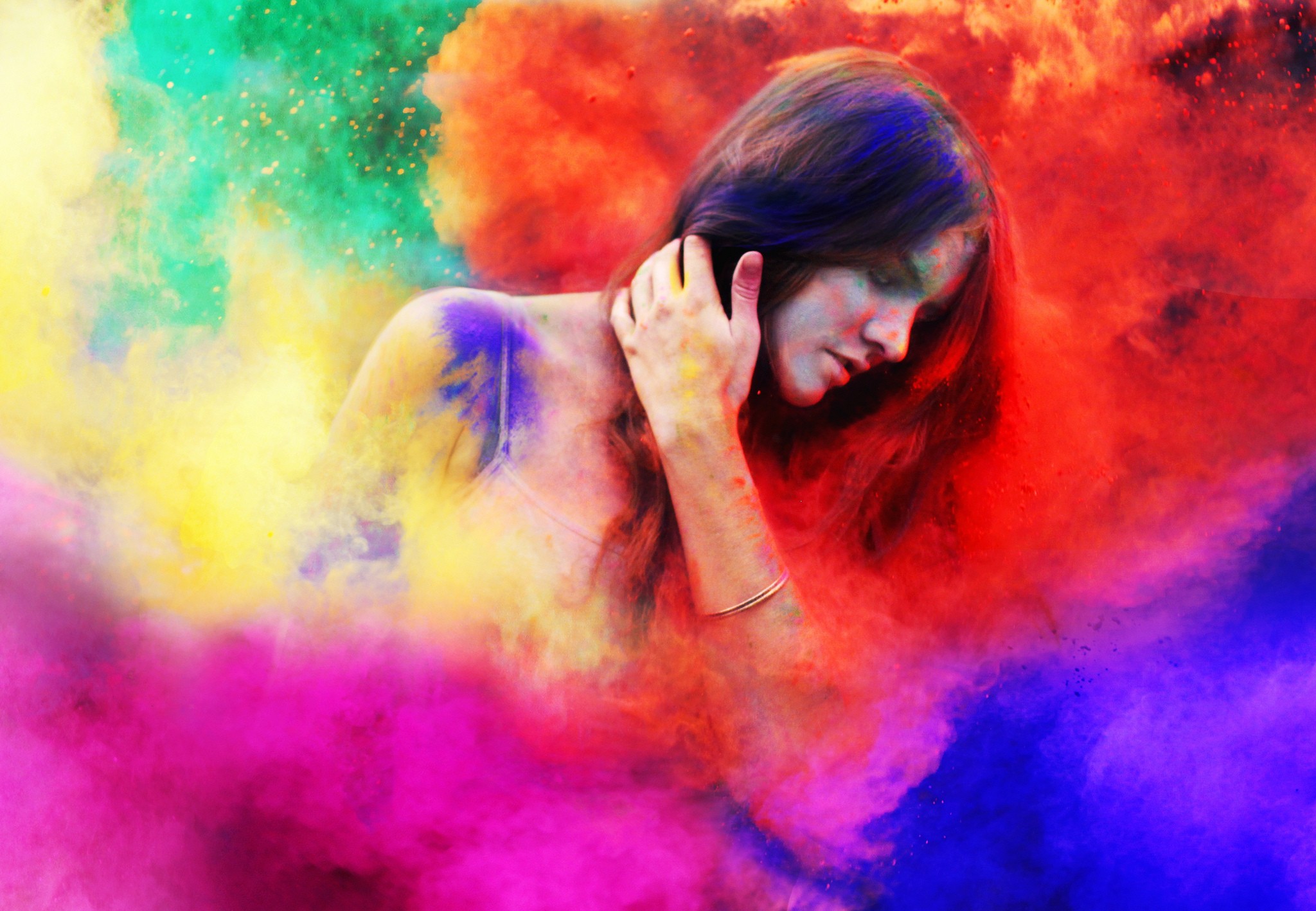 Face Colorful Women Outdoors Portrait Blue Eyes Looking At Wallpaper