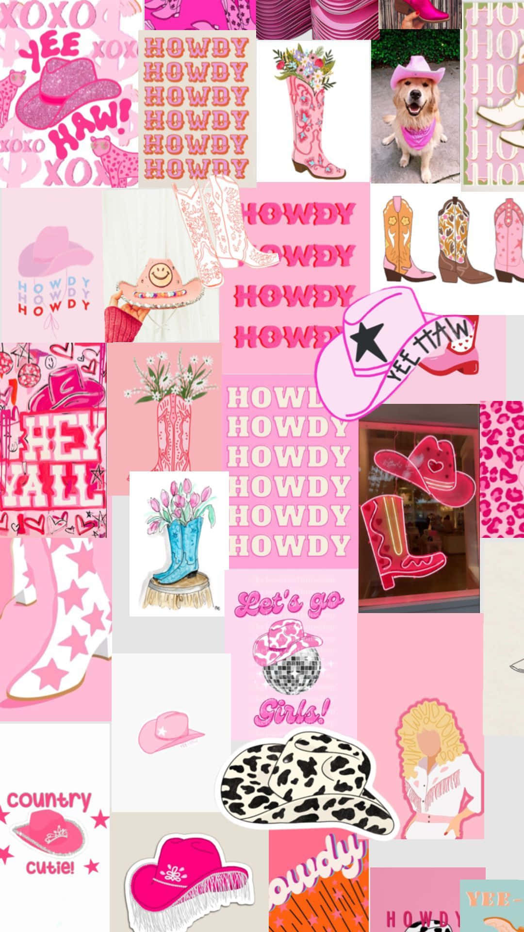 Pink Cowgirl Collage Aesthetic Wallpaper