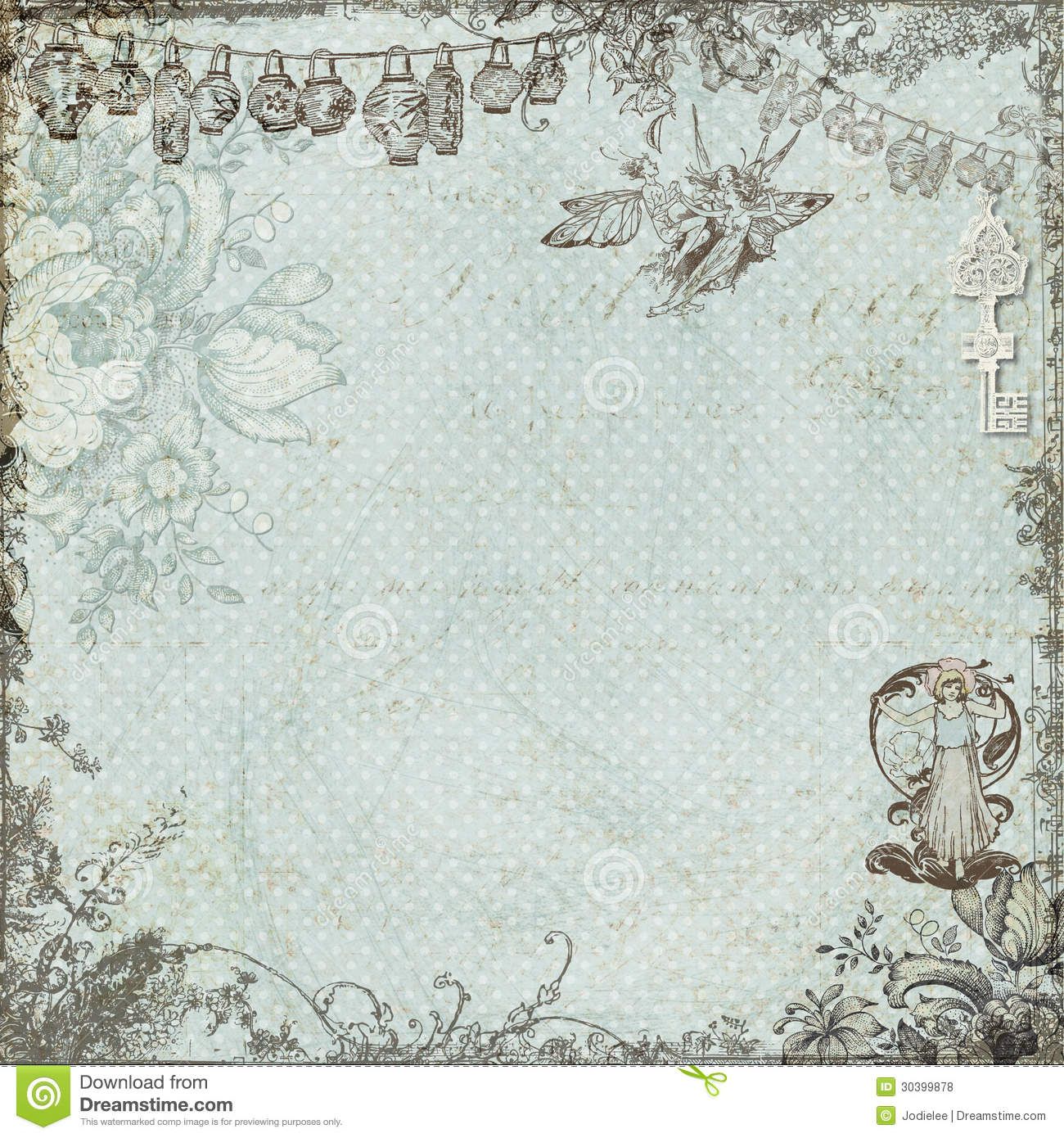 Antique Vintage Fairy And Flowers Background Royalty Stock