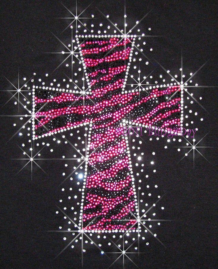 Pink And Black Bling Zebra Print Cross Wallpaper