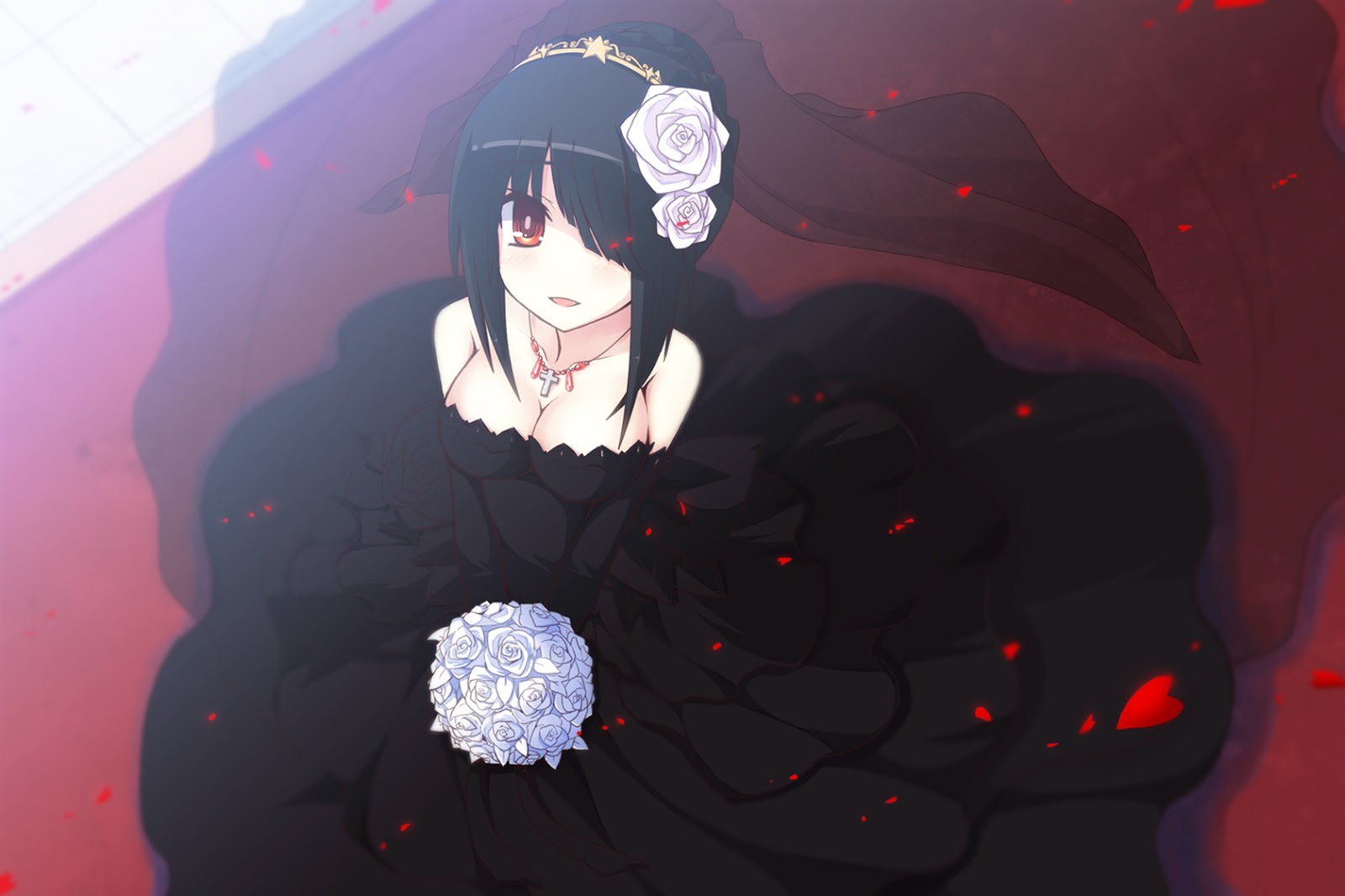 Live Kurumi Tokisaki Anime Girl Black Wedding Dress HD Wallpaper