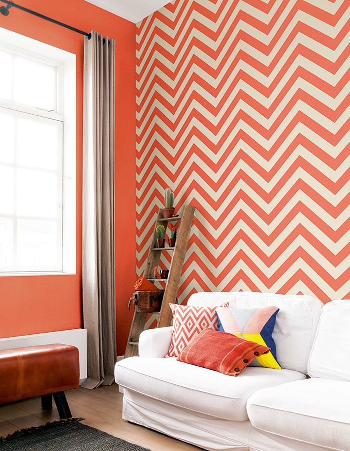 Geometric Wallpaper in Coral by Walls Republic Chevron Geometric