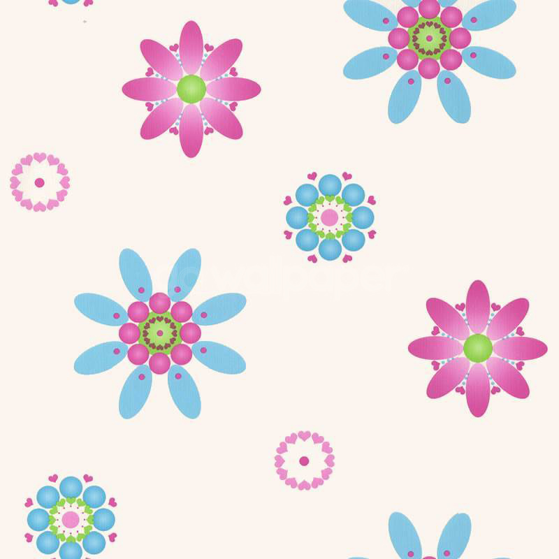 Muriva Flower And Heart Wallpaper In Pink Blue Green