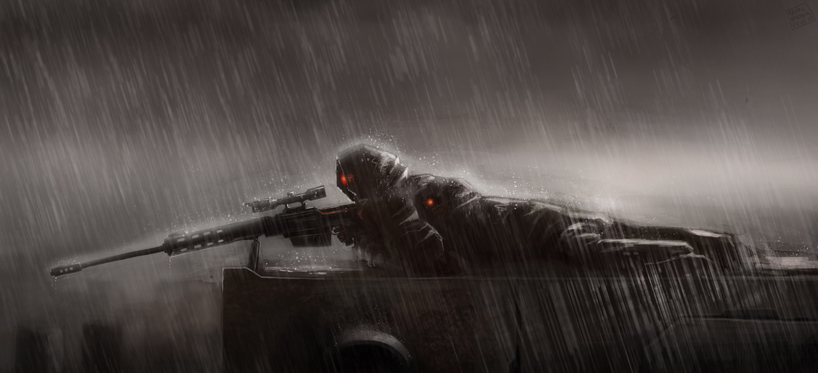 sniper rain sniper lies position rain sniper rifle wallpaper 2812x1284