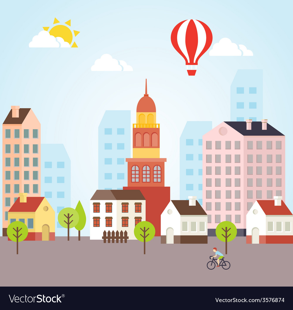 Seamless Sunny Town Landscape Background Vector Image