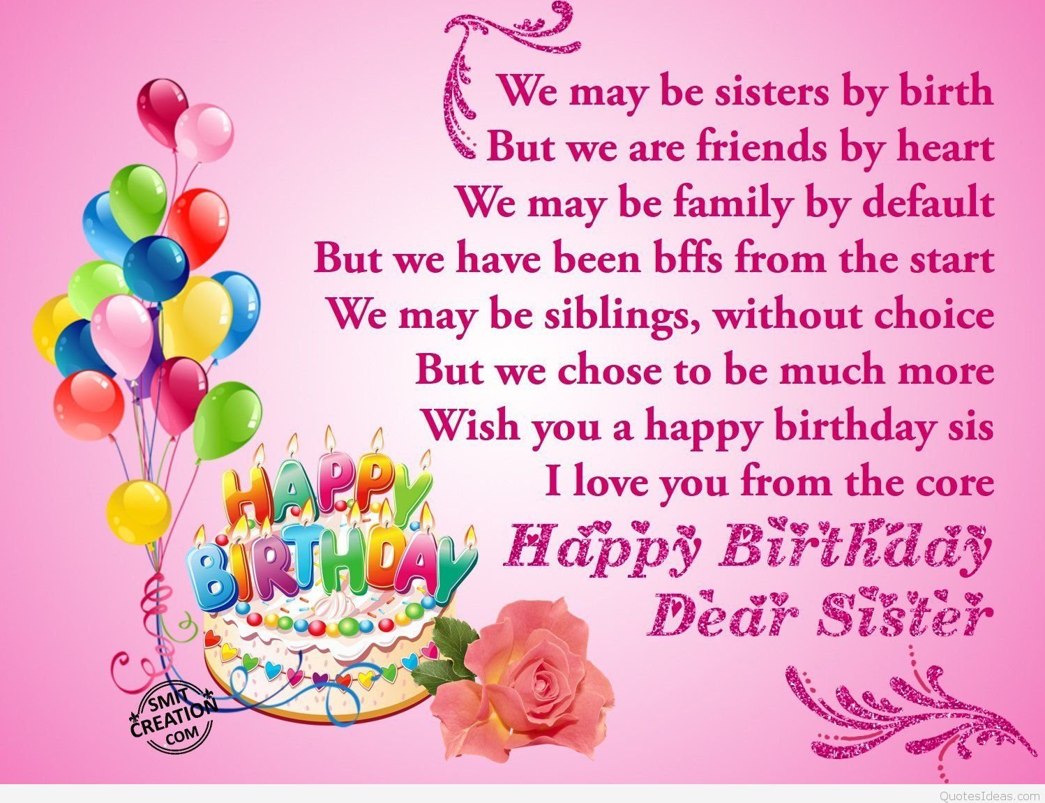 Dear Sister Happy Birthday Quote Wallpaper