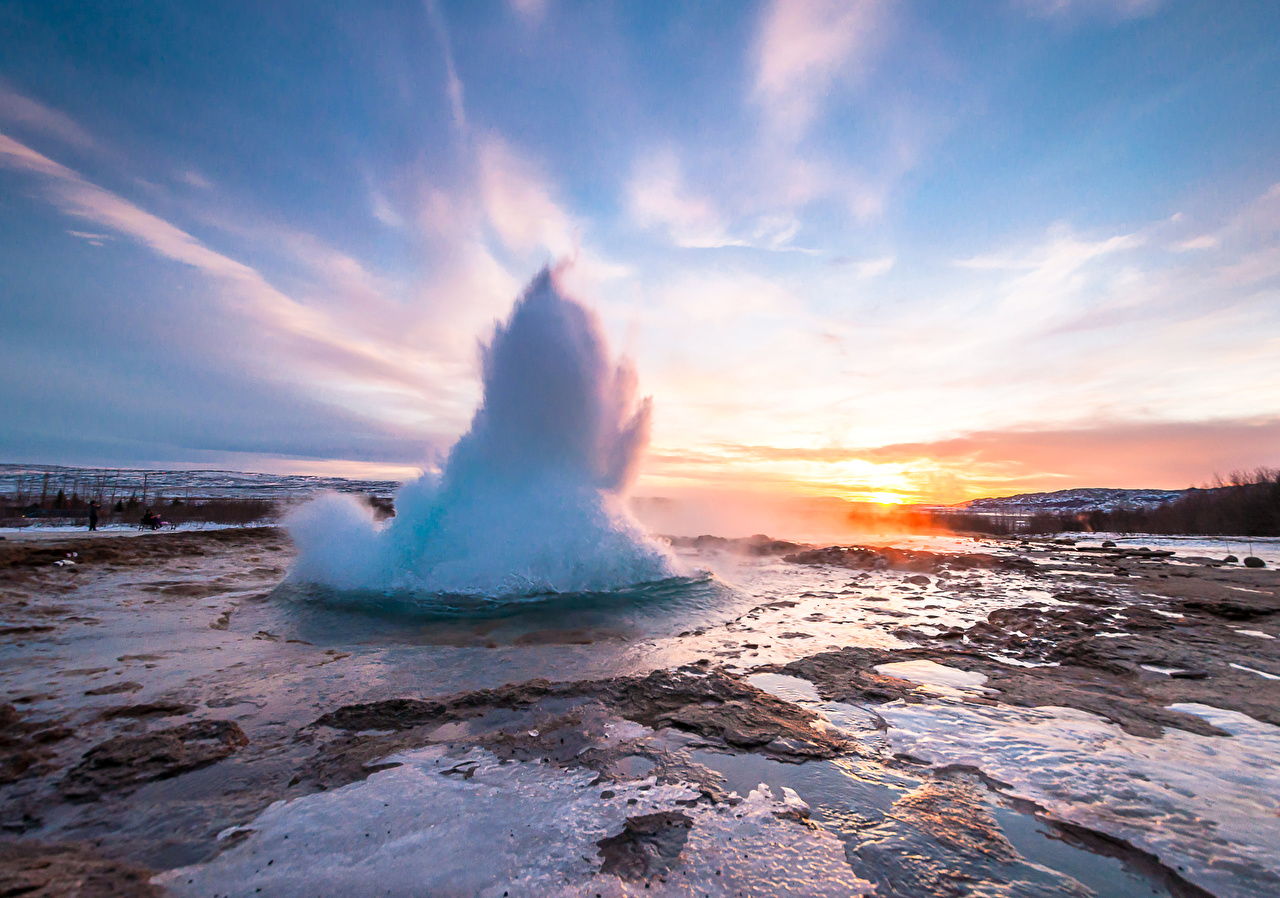 Photo Iceland Geyser Strokkur Nature Sky Sunrise And Sunset Rivers