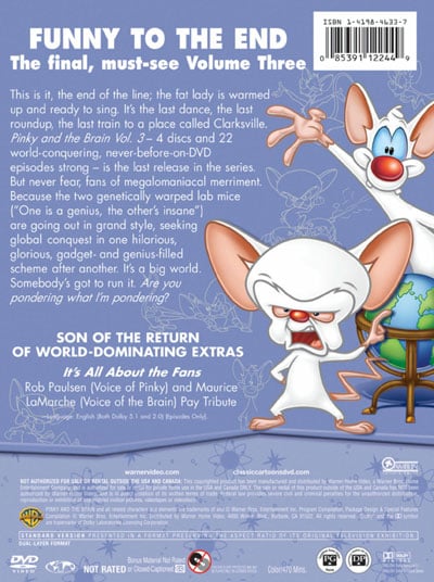 pinky and brain Pinky and the Brain Vol 3 rear