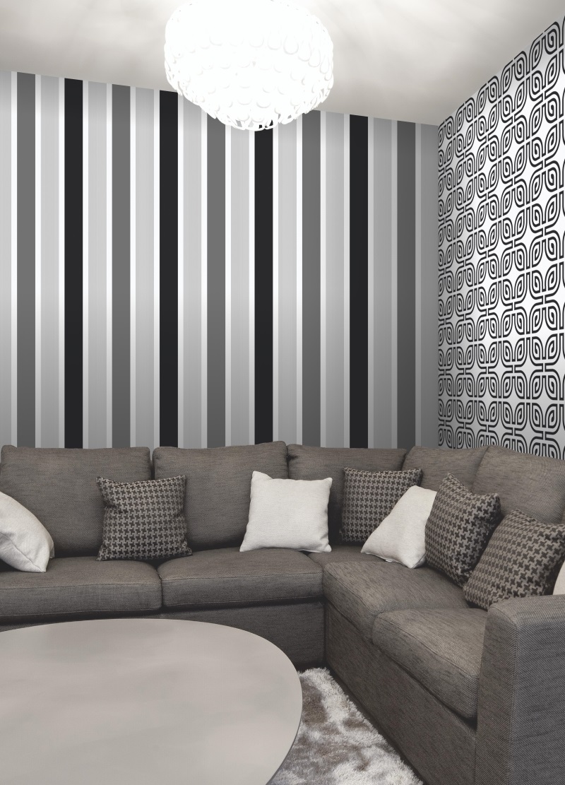 Magnum Stripe Wallpaper Black White Silver 10metres X