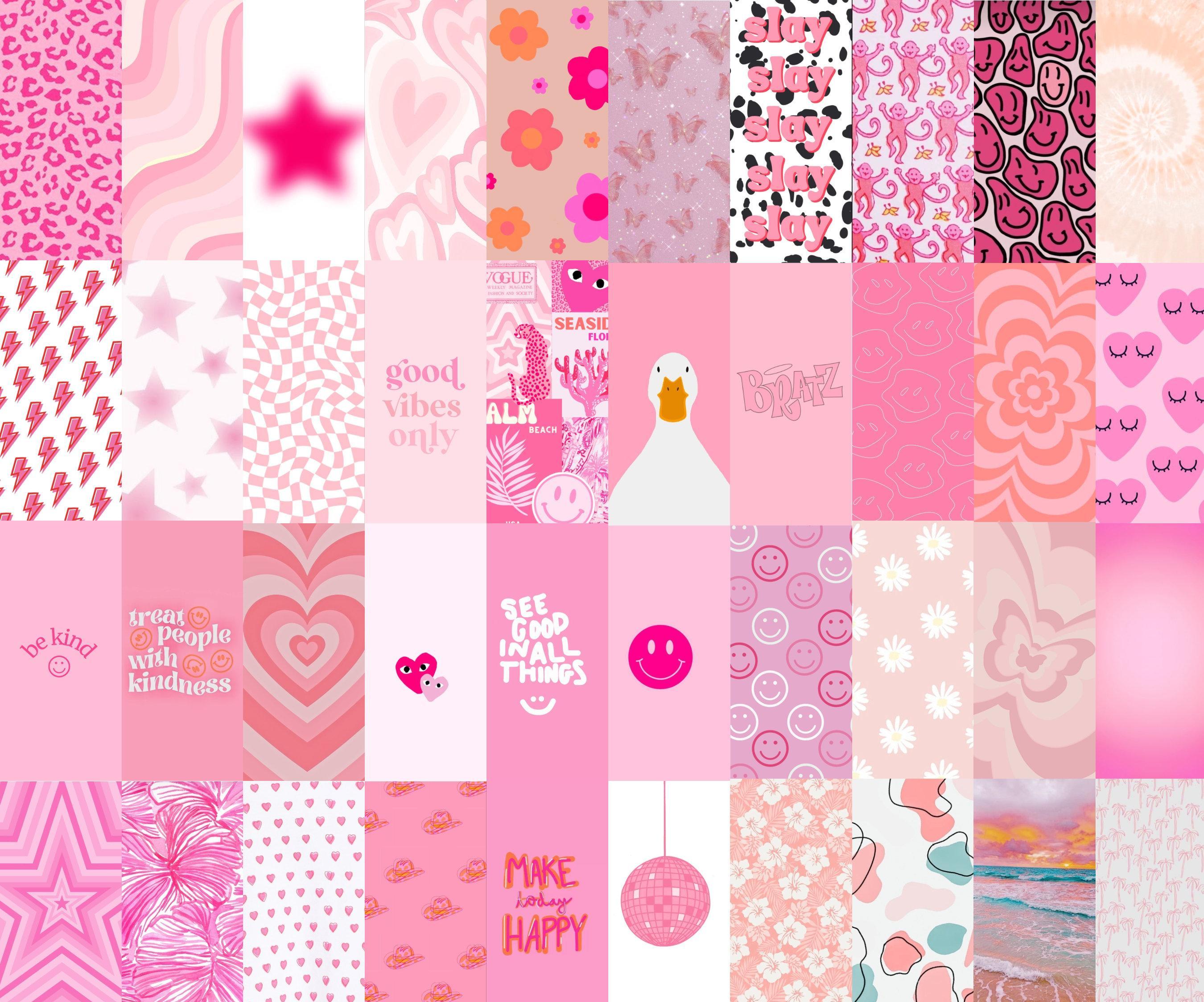 98pcs Pink Preppy Collage Kit Wallpaper Printable Digital