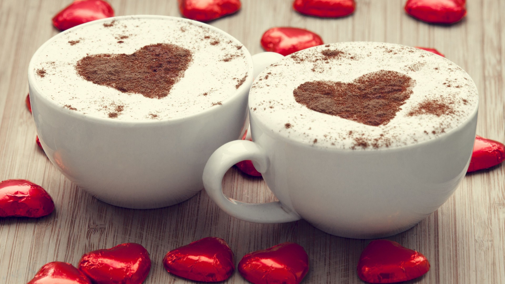 Wallpaper Coffee Heart Cup Foam Romantic For Two