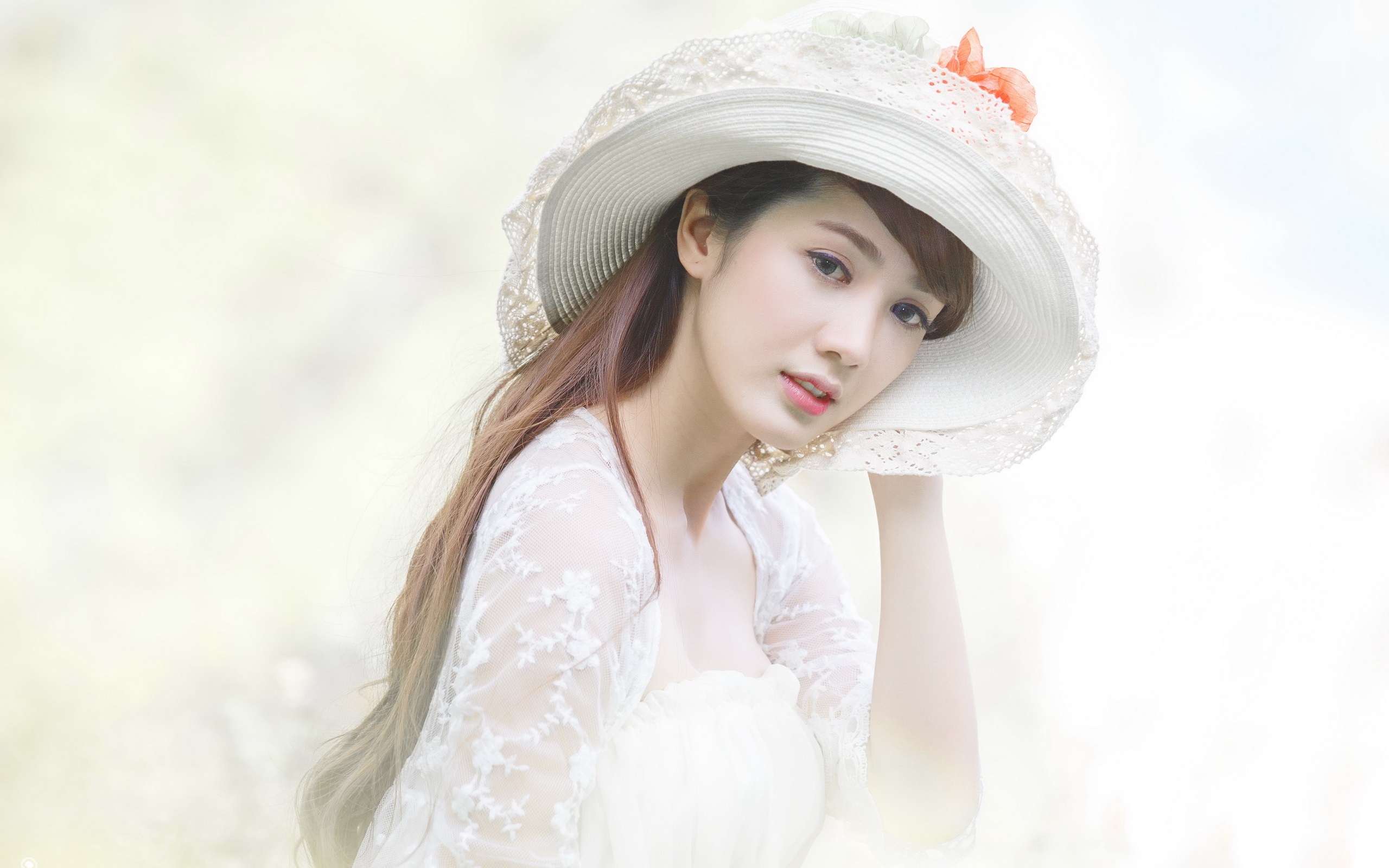 White Dress Asian Girl Hat iPhone 6s Wallpaper
