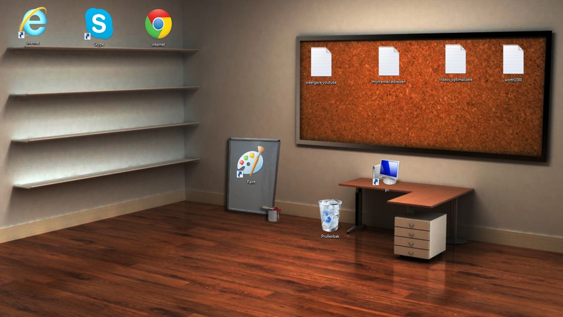 Desk And Shelves Desktop Wallpaper