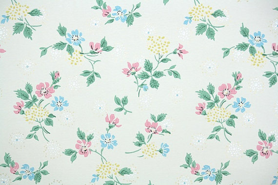 S Vintage Wallpaper Floral With Yellow Pink And Blue
