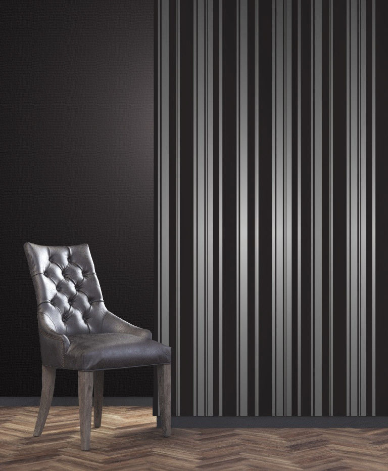  Black Silver Designer Stripe Design Foil Wallpaper eBay