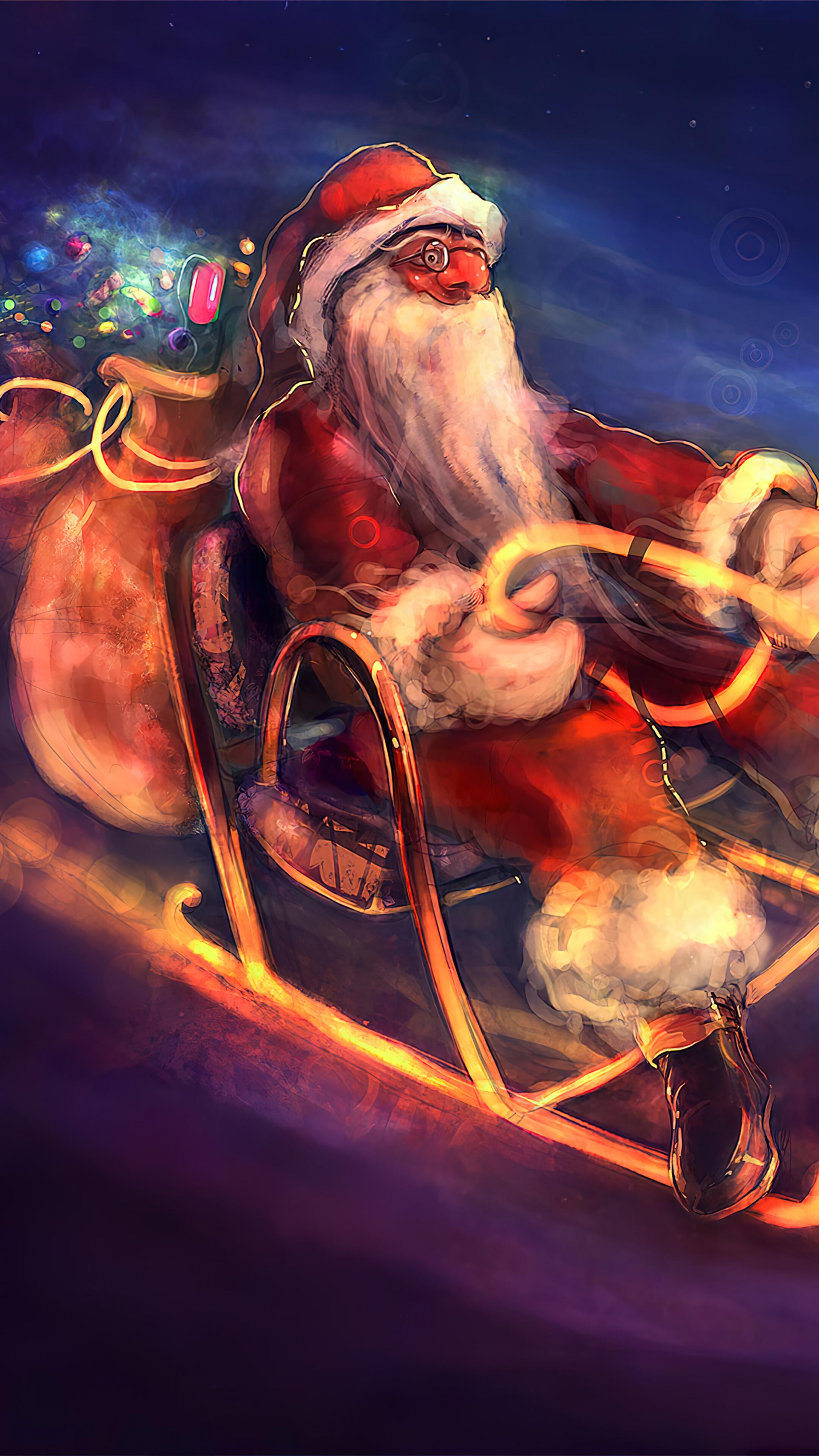 Santa Claus Gifts Sleigh 4k Wallpaper iPhone HD Phone 5540h
