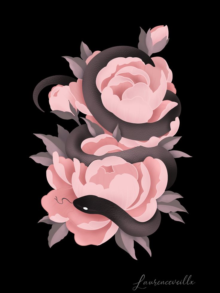 Snake Flower Pink Dark Tattoo Design Laurenceveillx