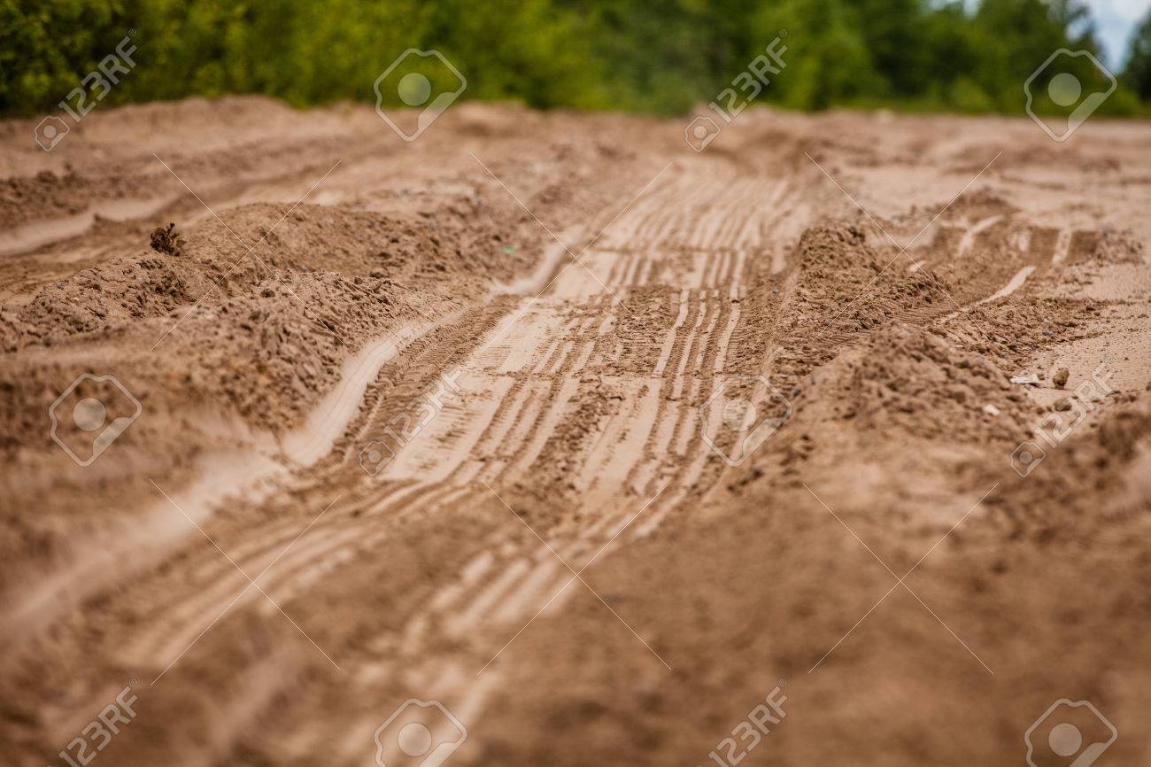 Off Road Wheel Tracks On Country Desert Beach Sand