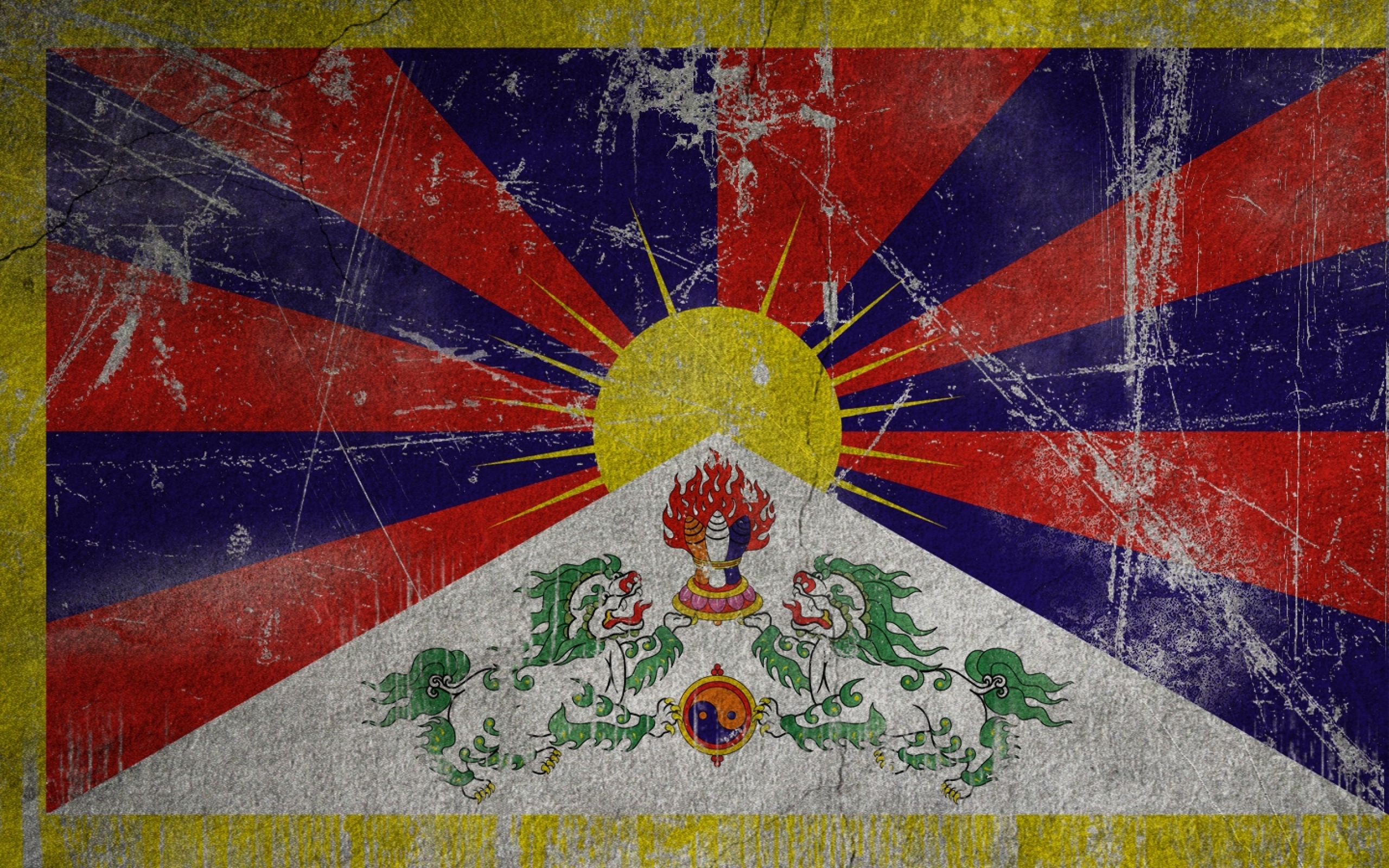 Sun Dragons Flags Tibet Wallpaper Art HD