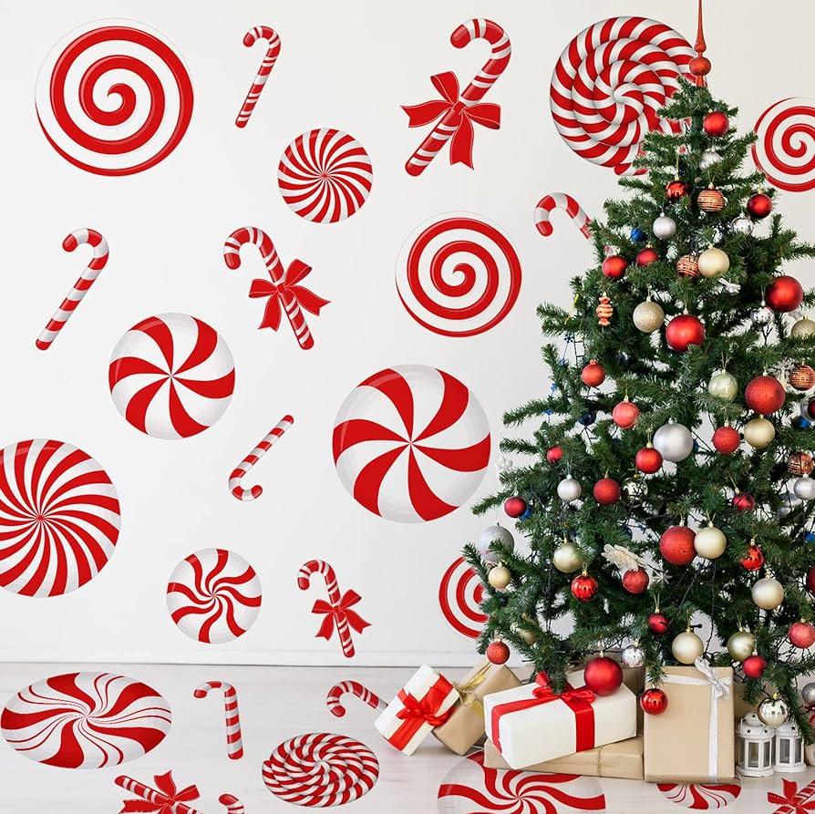 Amazoncom Whaline 30Pcs Christmas Wall Stickers Red White Candy
