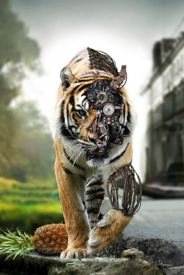 Tigers Digital Art Mobile Wallpaper Steampunk Tiger
