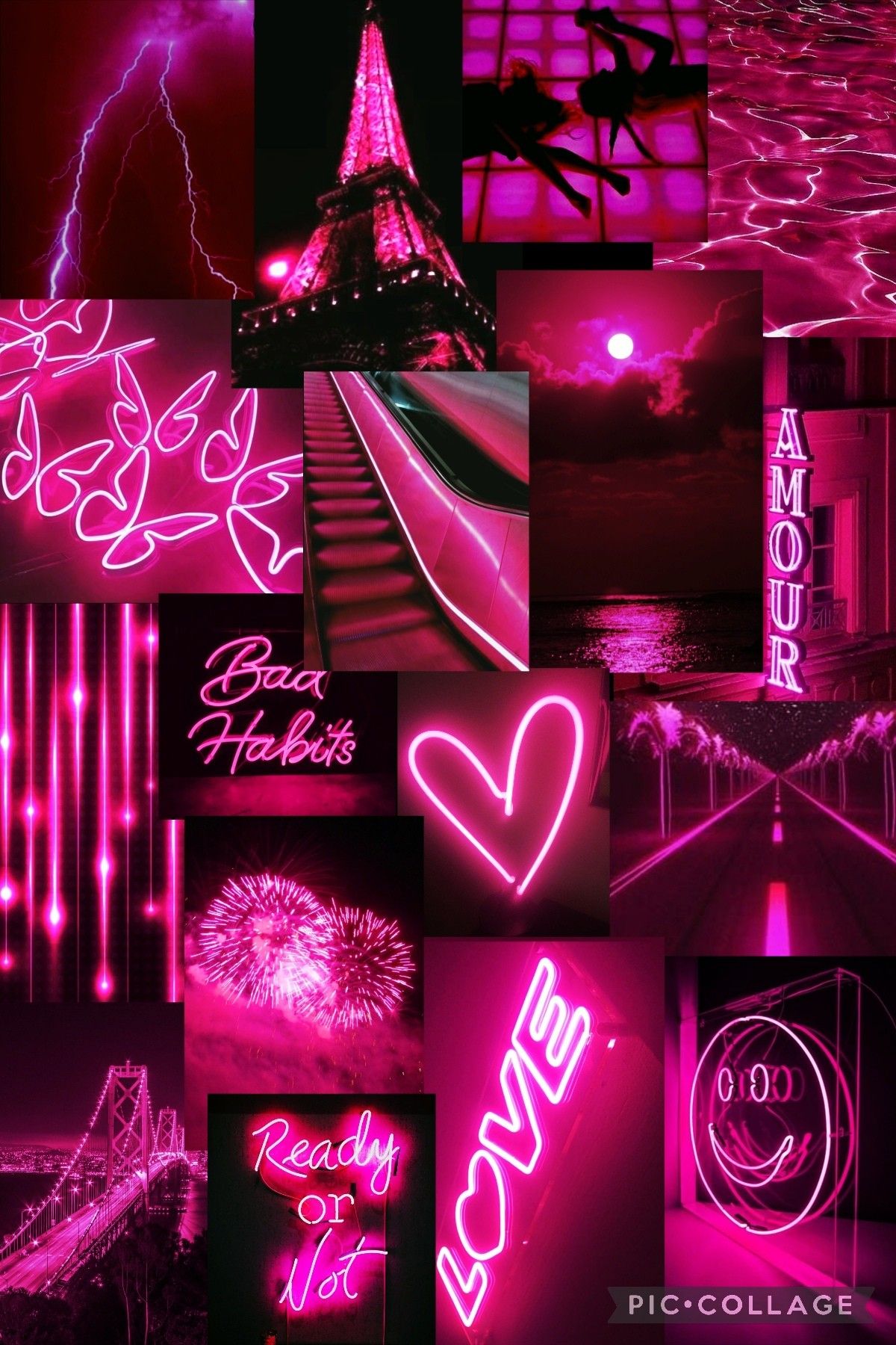 Neon Pink Aesthetic Collage Wallpaper