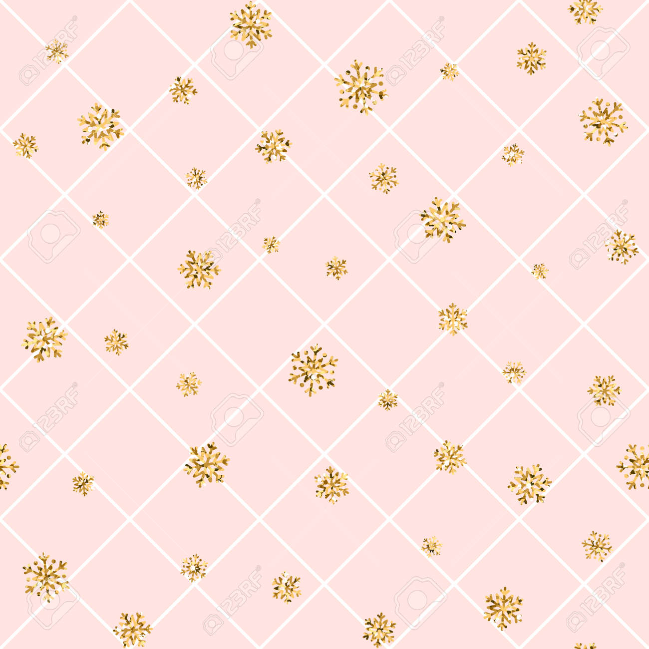 Christmas Gold Snowflake Seamless Pattern Golden Snowflakes On