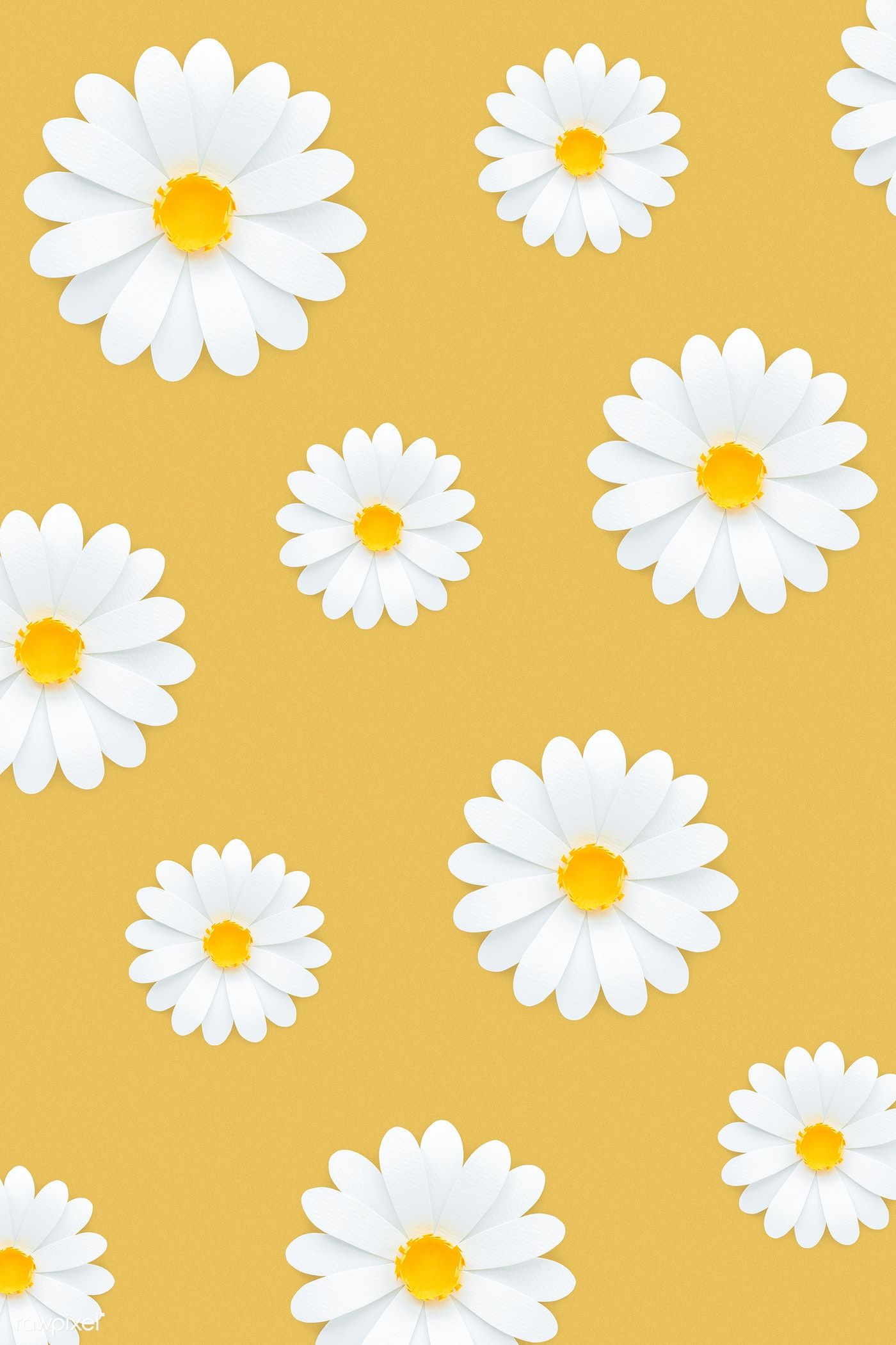 White Daisy Pattern On Yellow Background Premium Image By