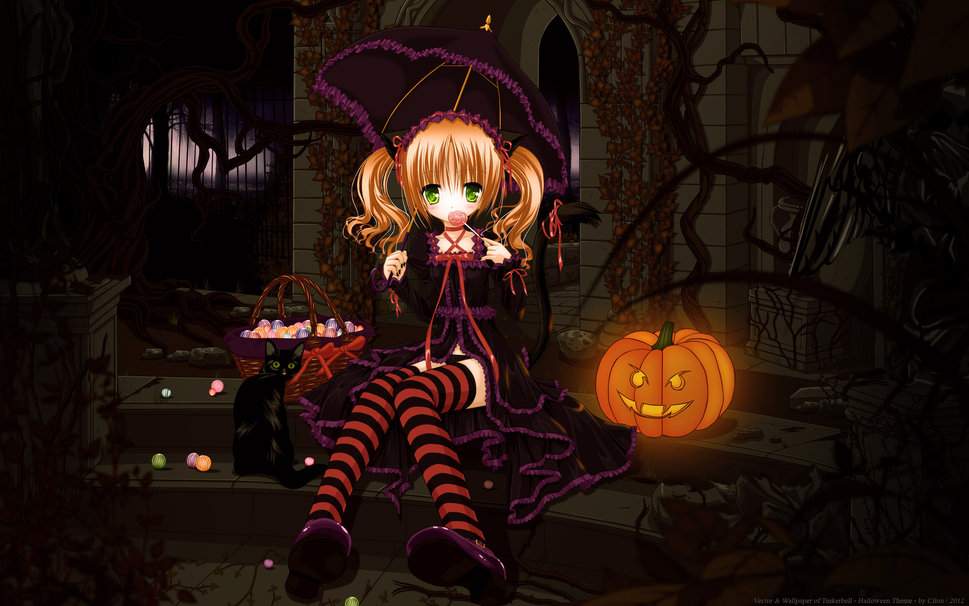 Cute Halloween Anime Girl Vektorgrafik