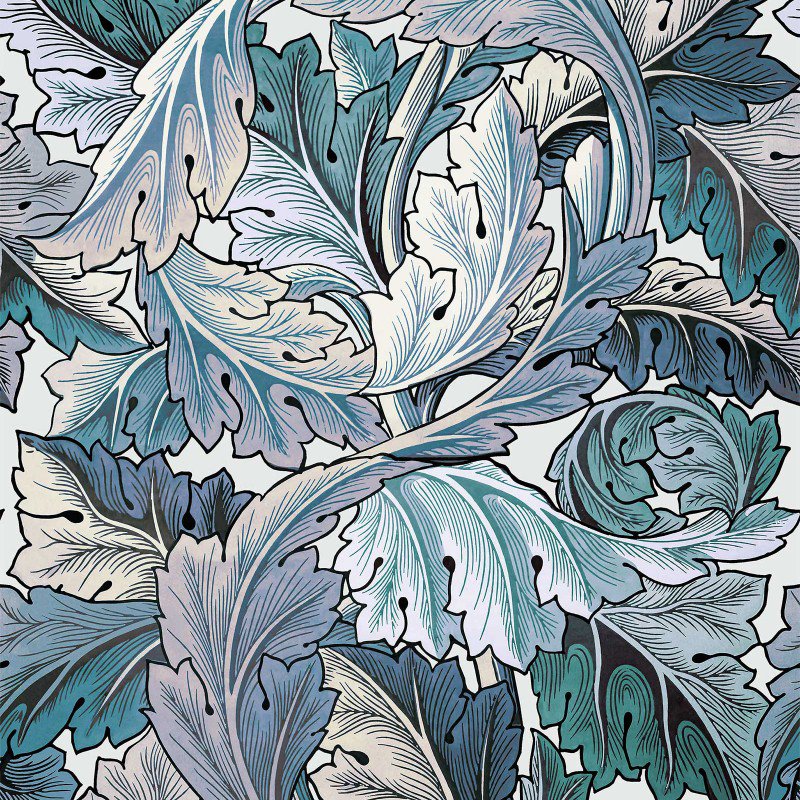 Acanthus Wallpaper Aegean Blue Off White