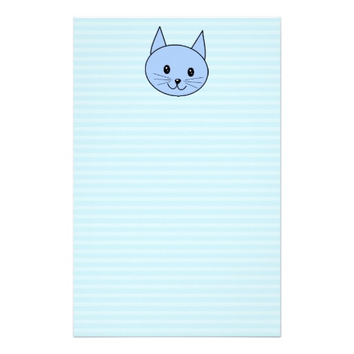 Cute Blue Cat Light Stripe Background Personalized Stationery