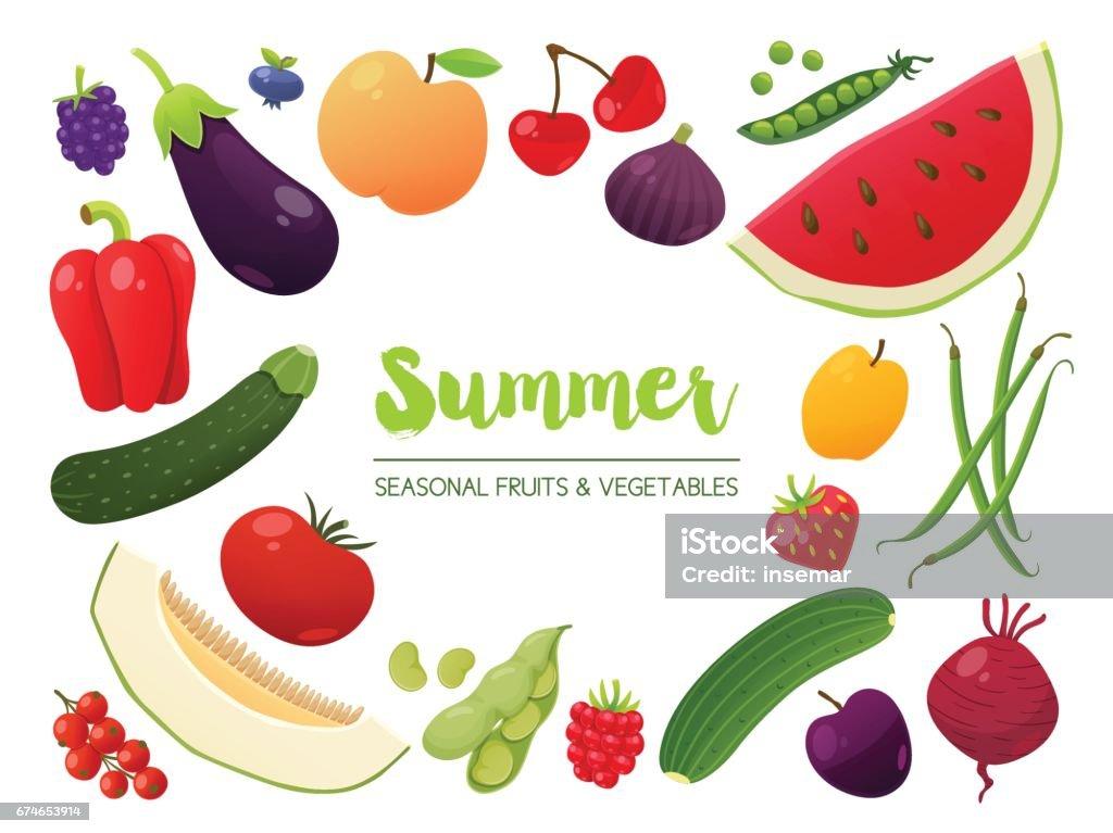 Collection Of Seasonal Fruits And Vegetables Summer Time