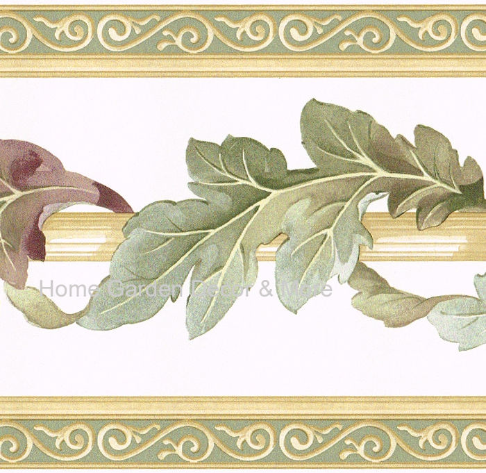 Green Scroll Leaf Leaves Architectural Sage Cream Beige Tan Wall Paper