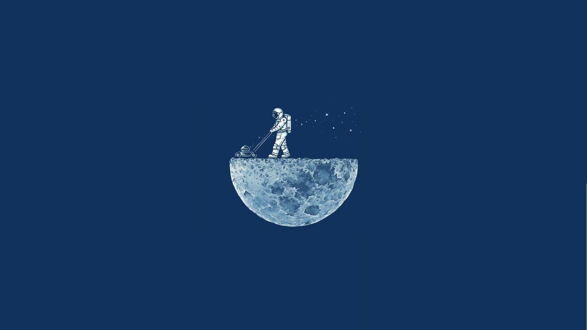 Space Minimalism Blue Background Moon Astronaut