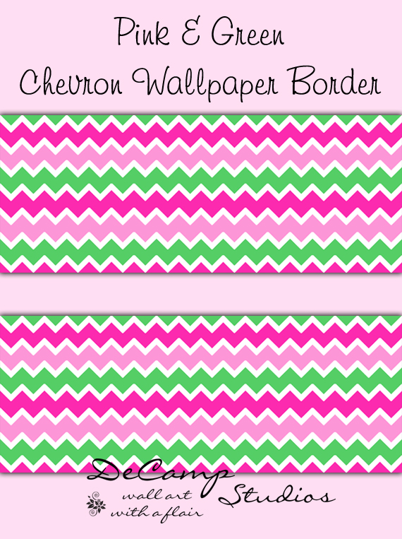 Green Chevron Wallpaper Border Wall Decals Baby Girl Mint Pink