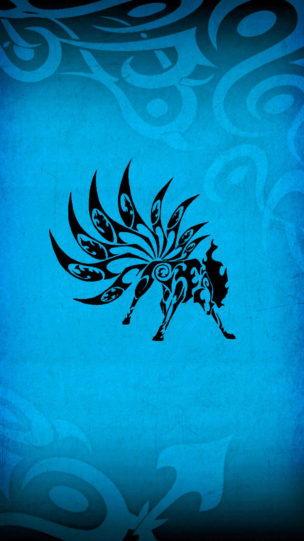 Blue Kitsune Tribal Phone Wallpaper Background By